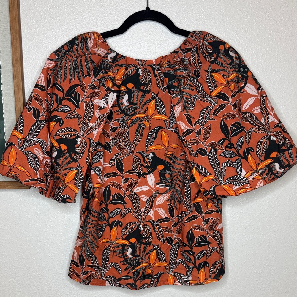 Corey Lynn Calter Jenny Top Monkey Around Print Puff Sleeve Blouse Size M NWT - Picture 7 of 9